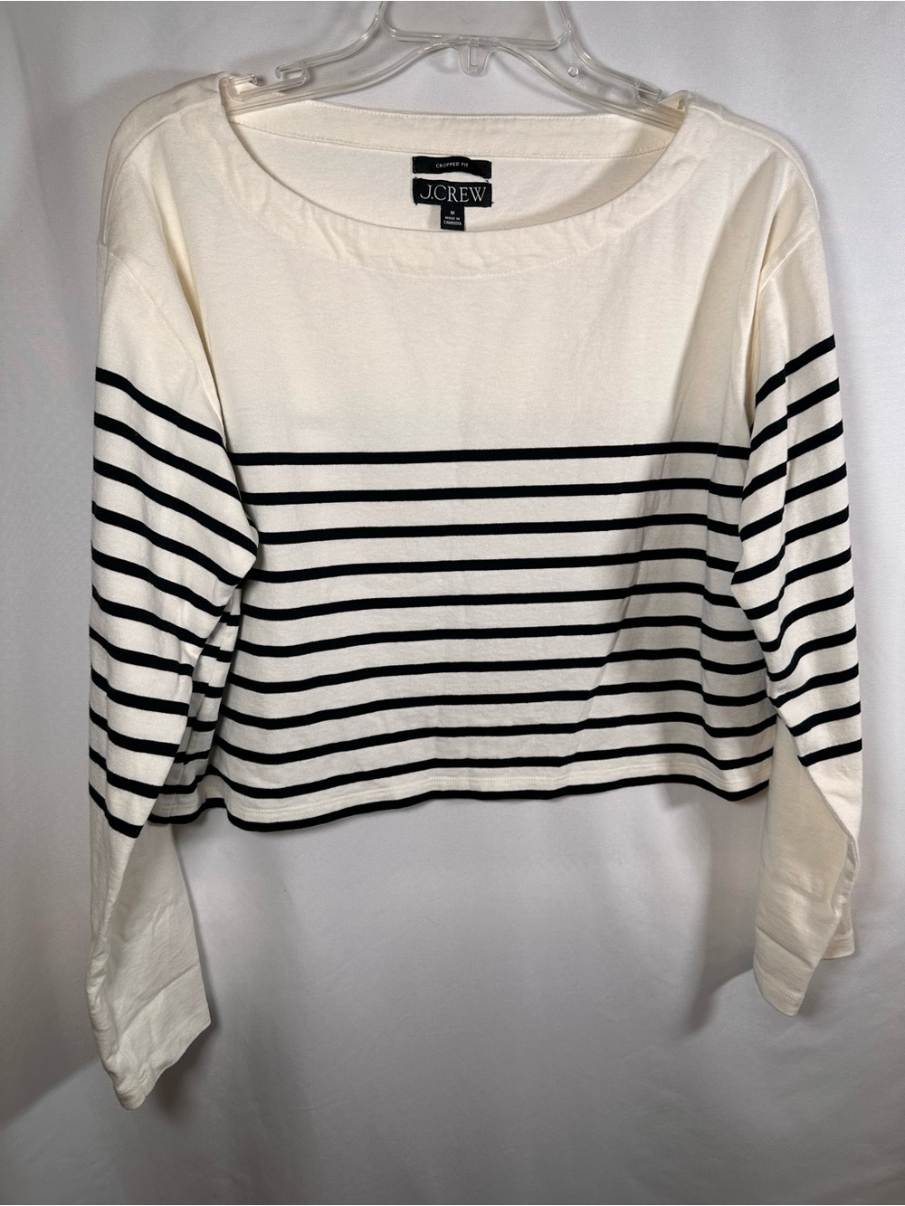 J.Crew Cropped Boatneck T-shirt Mariner Cotton Black Stripe M BX290